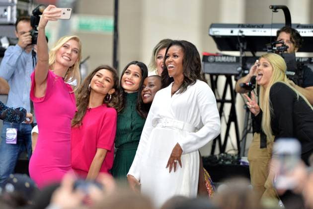 Karlie Kloss, Kelly Clarkson, Zendaya, Freida Pinto, Michelle Obama and Meghan Trainor on NBC s Today Show to celebrate International Day of the Girl at Rockefeller Plaza on October 11, 2018 in New York City. Copyright: x x2018xKristinxCallahan Famousx acdza884