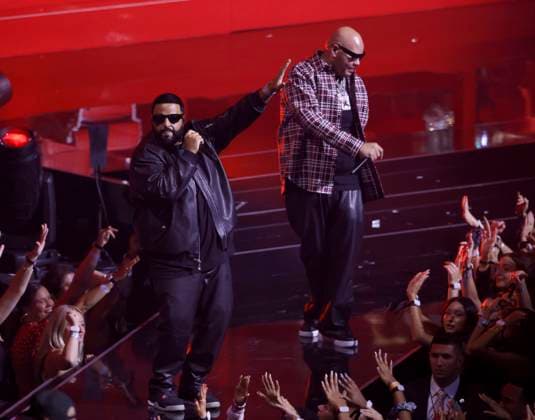 (L-R) DJ Khaled and Fat Joe perform on stage at the 2024 MTV Video Music Awards VMA s at the UBS Arena in Elmont, New York on Wednesday, September 11, 2024.  NYP20240911187 JohnxAngelillo