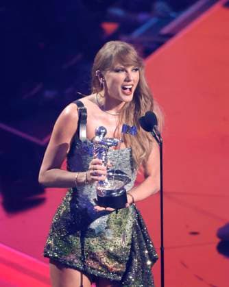 Taylor Swift accepts the Video of the Year award (Presented by Burger King) for Fortnight on stage at the 2024 MTV Video Music Awards VMA s at the UBS Arena in Elmont, New York on Wednesday, September 11, 2024.  NYP20240911248 JohnxAngelillo