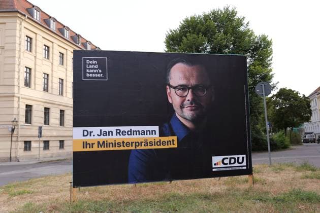 Ein Wahlplakat der CDU mit Jan Redmann (Spitzenkandidat) für die Landtagswahl in Brandenburg, Potsdam, 11. September 2024. Die Wahl findet am 22. September statt. Landtagswahl Brandenburg 2024: Wahlplakate *** An election poster of the CDU with Jan Redmann top candidate for the state election in Brandenburg, Potsdam, September 11, 2024 The election will take place on September 22 State election Brandenburg 2024 Election posters