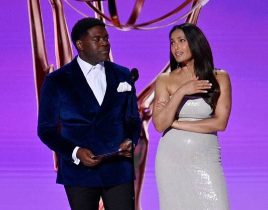 Sam Richardson and Padma Lakshmi appear onstage during the 76th annual Primetime Emmy Awards at the Peacock Theater in Los Angeles on Sunday, September 15, 2024.  LAP2024091534 JIMxRUYMEN