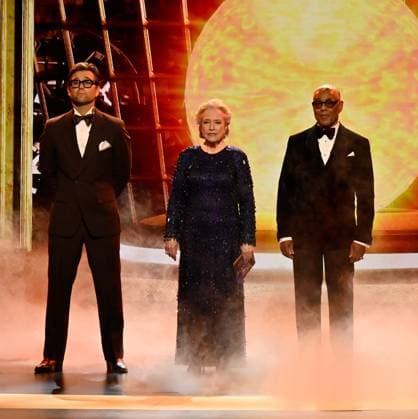 (L-R) Antony Starr, Kathy Bates, and Giancarlo Esposito appear onstage during the 76th annual Primetime Emmy Awards at the Peacock Theater in Los Angeles on Sunday, September 15, 2024.  LAP2024091536 JIMxRUYMEN