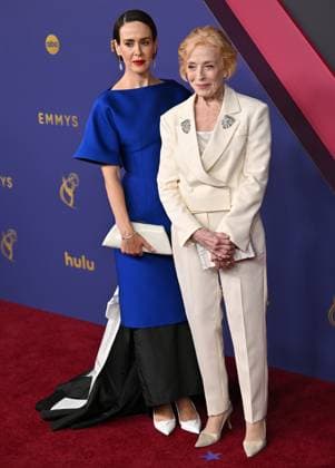 (L-R) Sarah Paulson and Holland Taylor arrive for the 76th annual Primetime Emmy Awards at the Peacock Theater in Los Angeles on Sunday, September 15, 2024.  LAP202409150618 CHRISxCHEW