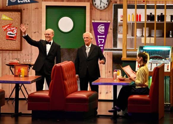 (L-R) Ron Howard and Henry Winkler appear onstage during the 76th annual Primetime Emmy Awards at the Peacock Theater in Los Angeles on Sunday, September 15, 2024.  LAP2024091594 JIMxRUYMEN