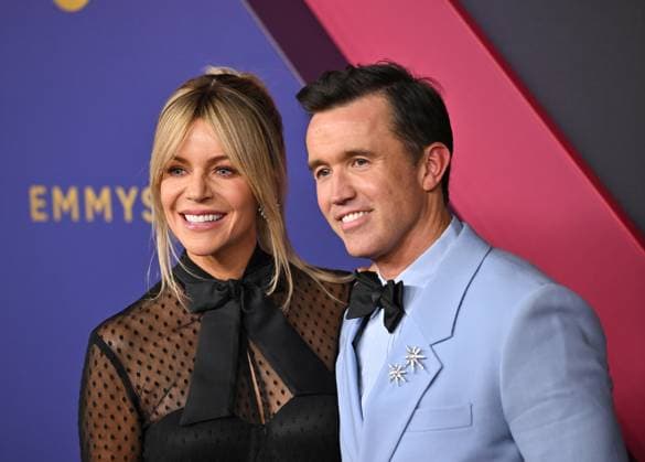 (L-R) Kaitlin Olson and Rob McElhenney arrive for the 76th annual Primetime Emmy Awards at the Peacock Theater in Los Angeles on Sunday, September 15, 2024.  LAP202409150723 CHRISxCHEW