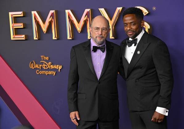 (L-R) Richard Schiff and Dulé Hill arrive for the 76th annual Primetime Emmy Awards at the Peacock Theater in Los Angeles on Sunday, September 15, 2024.  LAP202409150732 CHRISxCHEW