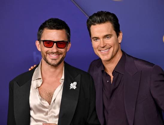 (L-R) Jonathan Bailey and Matt Bomer arrive for the 76th annual Primetime Emmy Awards at the Peacock Theater in Los Angeles on Sunday, September 15, 2024.  LAP202409150756 CHRISxCHEW