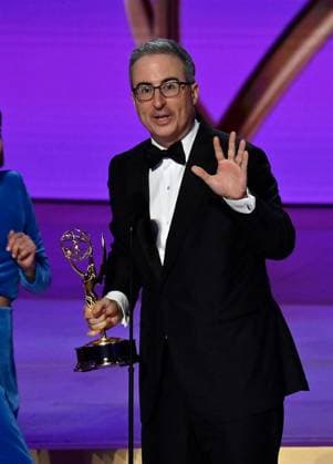 John Oliver accepts the Outstanding Scripted Variety Series award for Last Week Tonight with John Oliver onstage during the 76th annual Primetime Emmy Awards at the Peacock Theater in Los Angeles on Sunday, September 15, 2024.  LAP20240915198 JIMxRUYMEN