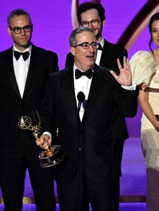 John Oliver accepts the Outstanding Scripted Variety Series award for Last Week Tonight with John Oliver onstage during the 76th annual Primetime Emmy Awards at the Peacock Theater in Los Angeles on Sunday, September 15, 2024.  LAP20240915200 JIMxRUYMEN