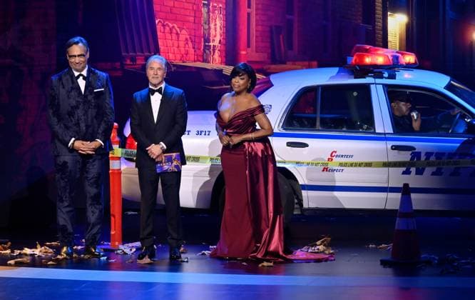 (L-R) Jimmy Smits, Don Johnson and Niecy Nash-Betts appear onstage during the 76th annual Primetime Emmy Awards at the Peacock Theater in Los Angeles on Sunday, September 15, 2024.  LAP20240915201 JIMxRUYMEN