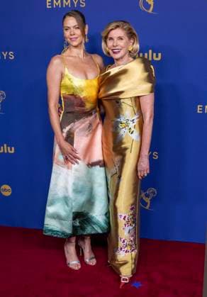 Lily Cowles (L) and Christine Baranski arrive for the 76th annual Primetime Emmy Awards at the Peacock Theater in Los Angeles on Sunday, September 15, 2024.  LAP202409150226 ALEXxGALLARDO