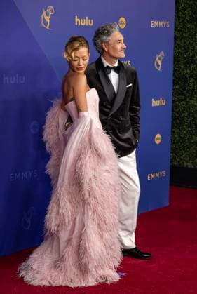 Rita Ora and Taika Waititi arrive for the 76th annual Primetime Emmy Awards at the Peacock Theater in Los Angeles on Sunday, September 15, 2024.  LAP202409150246 ALEXxGALLARDO