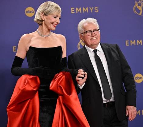 Allison Janney and Martin Sheen appear backstage during the 76th annual Primetime Emmy Awards at the Peacock Theater in Los Angeles on Sunday, September 15, 2024.  LAP20240915931 CHRISxCHEW