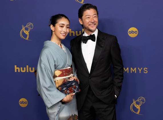 Nakata Kurumi and Tadanobu Asano arrive for the 76th annual Primetime Emmy Awards at the Peacock Theater in Los Angeles on Sunday, September 15, 2024.  LAP202409150264 ALEXxGALLARDO