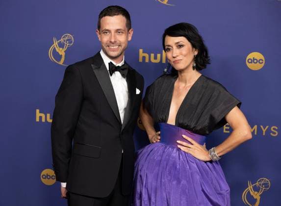 Justin Marks and Rachel Kondo arrives for the 76th annual Primetime Emmy Awards at the Peacock Theater in Los Angeles on Sunday, September 15, 2024.  LAP202409150305 ALEXxGALLARDO