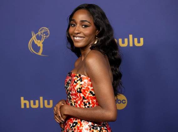 Ayo Edebiri arrives for the 76th annual Primetime Emmy Awards at the Peacock Theater in Los Angeles on Sunday, September 15, 2024.  LAP202409150318 ALEXxGALLARDO