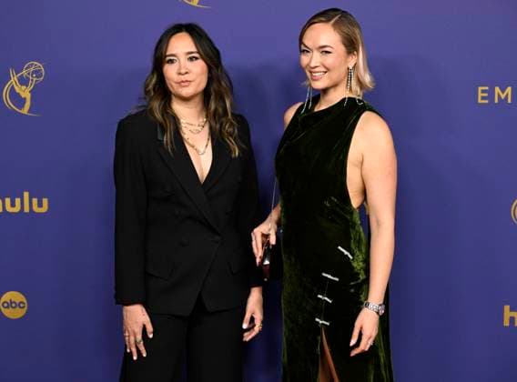 Maegan Houang and Emily Yoshida arrive for the 76th annual Primetime Emmy Awards at the Peacock Theater in Los Angeles on Sunday, September 15, 2024.  LAP202409150340 ALEXxGALLARDO