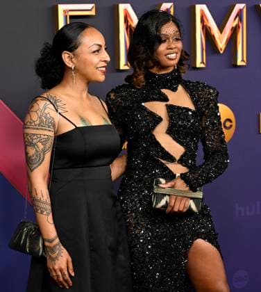 Tiffany Pitts and Dr. Shamell Bell arrive for the 76th annual Primetime Emmy Awards at the Peacock Theater in Los Angeles on Sunday, September 15, 2024.  LAP202409150370 ALEXxGALLARDO