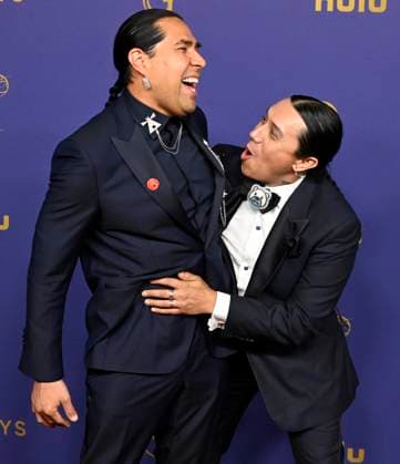 Dallas Goldtooth and Bobby Wilson arrive for the 76th annual Primetime Emmy Awards at the Peacock Theater in Los Angeles on Sunday, September 15, 2024.  LAP202409150377 ALEXxGALLARDO