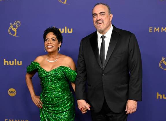 Liza Colón-Zayas and David Zayas arrive for the 76th annual Primetime Emmy Awards at the Peacock Theater in Los Angeles on Sunday, September 15, 2024.  LAP202409150399 ALEXxGALLARDO