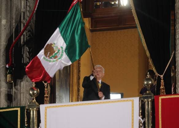 MexicoÃ¢â‚¬â ¢s President, Andres Manuel Lopez Obrador weaves the Mexican flag while makes his last shout of independence to commemorate the 214th anniversary of Mexico s Independence Day on the balcony of the National Palace at Zocalo in the main square. Mexico City Mexico - ZUMAe321 20240915_zia_e321_032 Copyright: xIanxRoblesx