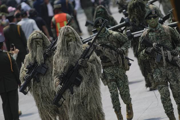 Mexican National Defense members taking part during the military civic parade to commemorate the 214th anniversary of Mexico s Independence Day. on September 16, 2024 in Mexico City, Mexico. Mexico City Mexico - ZUMAe321 20240916_zia_e321_079 Copyright: xIanxRoblesx