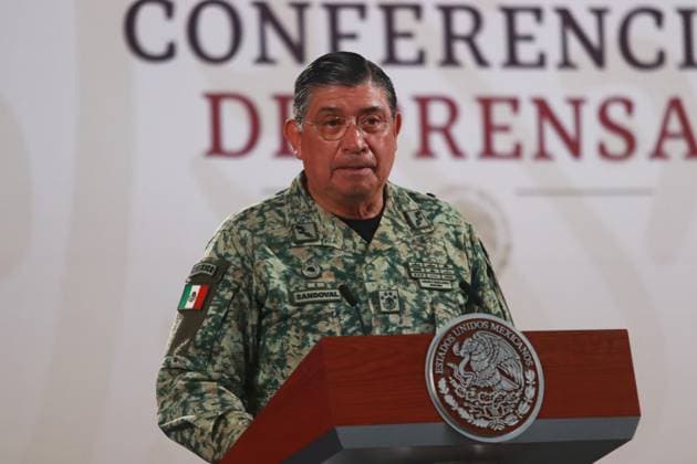 Luis Cresencio Sandoval, Minister of National Defense, speaking about the elements of the Armed Forces and the National Guard deployed due to the violence in Sinaloa briefing conference at National Palace. on September 17, 2024 in Mexico City, Mexico. Mexico City Mexico - ZUMAe321 20240917_zia_e321_006 Copyright: xCarlosxSantiagox