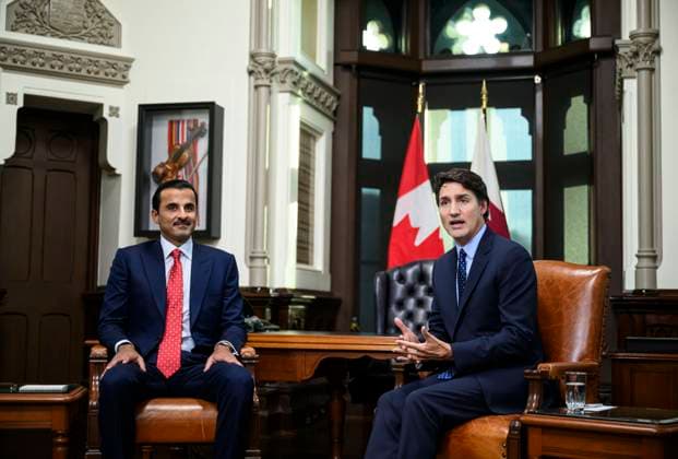 September 17, 2024, Ottawa, On, CAN: Prime Minister Justin Trudeau, right, meets with Sheikh Tamim Bin Hamad Al Thani, Emir of Qatar, in his office on Parliament Hill in Ottawa, on Tuesday, Sept. 17, 2024. Ottawa CAN - ZUMAc35_ 20240917_zaf_c35_102 Copyright: xJustinxTangx
