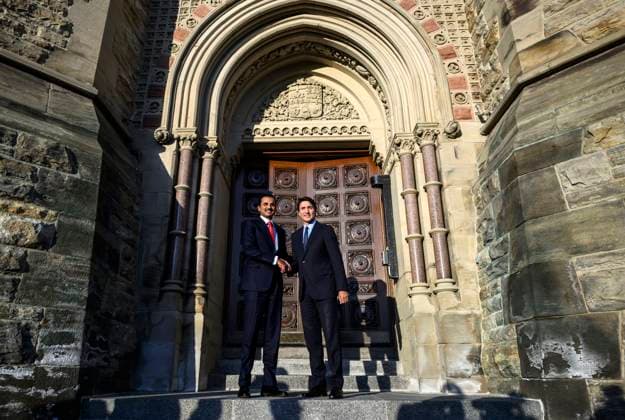 September 17, 2024, Ottawa, On, CAN: Prime Minister Justin Trudeau, right, greets Sheikh Tamim Bin Hamad Al Thani, Emir of Qatar, before a meeting on Parliament Hill in Ottawa, on Tuesday, Sept. 17, 2024. Ottawa CAN - ZUMAc35_ 20240917_zaf_c35_106 Copyright: xJustinxTangx