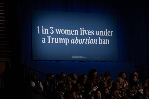 September 20, 2024, Atlanta, Georgia, USA: Democratic presidential candidate Vice President Kamala Harris addresses a group of supporters at a reproductive right rally in Atlanta Friday, touching on recent womenÃ¢â‚¬â ¢s deaths in Georgia because of the stateÃ¢â‚¬â ¢s restrictive abortion laws. Atlanta USA - ZUMAn03_ 20240920_zaf_n03_022 Copyright: xRobinxRaynex