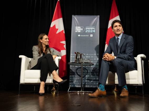 September 21, 2024, Montreal, Pq, CANADA: Prime Minister Justin Trudeau meets with former prime minister of New Zealand, Jacinda Ardern during a bilateral meeting at the Global Progress Action Summit, in Montreal, Saturday, Sept. 21, 2024. Montreal CANADA  - ZUMAc35_ 20240921_zaf_c35_068 Copyright: xChristinnexMuschix