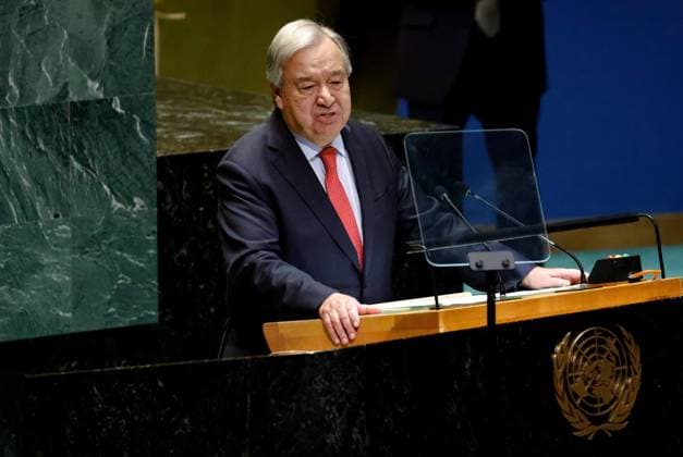 News Themen der Woche KW39 News Bilder des Tages United Nation Secretary-General Ant nio Guterres speaks at the UN General Assembly 79th session General Debate in UN General Assembly Hall at the United Nations Headquarters on Tuesday, September 24, 2024 in New York City.  NYP20240924501 PETERxFOLEY