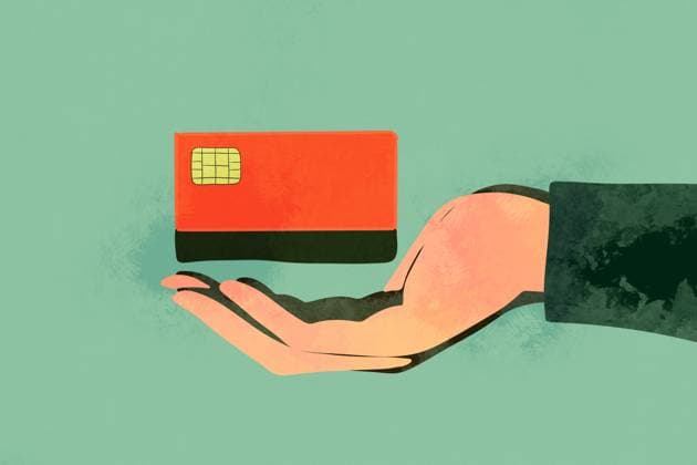 A stylized illustration of an outstretched hand holding a vibrant red credit card, set against a soft green background The minimalist design emphasizes the concept of financial transactions Model Released HodeiUnzueta_ID23886_693117_011 Copyright: xHodeixUnzuetax RECORD DATE NOT STATED