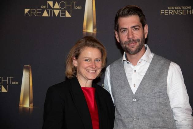Claus von WAGNER, presenter, comedian, and Jutta SCHMITT THIEL, red carpet, red carpet show, arrival, arrival, German Television Award ceremony, The Night of the Creatives The German Television Award 2024, German Television Award 2024 in Cologne, on 24 09 2024