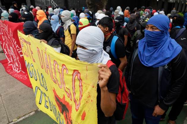 Mothers And Fathers Of The 43 Ayotzinapa Students March 10 Years After Their Disappearance The 43 missing students from Ayotzinapa throw firecrackers on Tuesday, September 24, 2024, and demonstrate outside the Senate of the Republic in Mexico City, Mexico, to demand justice and punishment for those responsible for the disappearance of their comrades almost 10 years after the events in Iguala, Guerrero state. Mexico City Mexico City Mexico  Copyright: xGerardoxVieyrax originalFilename: vieyra-notitle240924_np8gi.jpg