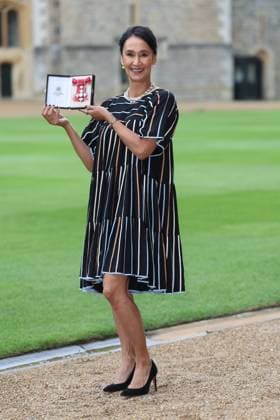 . 25 09 2024. Windsor , United Kingdom. Writer Monica Ali with her CBE after an Investiture at Windsor Castle, United Kingdom.  xStephenxLockx xi-Imagesx IIM-25503-0002