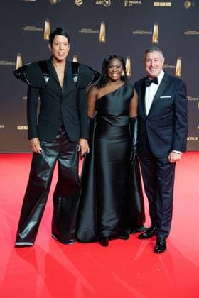 f l Jorge GONZALEZ, Choreographer, Motsi MABUSE, Dancer, Joachim LLAMBI, Dancer, Red Carpet, Red Carpet Show, Arrival, German Television Award Ceremony, The German Television Award 2024, German Television Award 2024 at the MMC Studios Cologne, on 25 09 2024