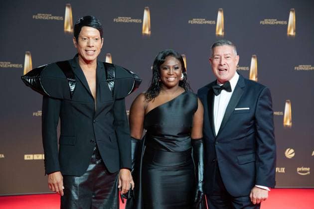 f l Jorge GONZALEZ, Choreographer, Motsi MABUSE, Dancer, Joachim LLAMBI, Dancer, Red Carpet, Red Carpet Show, Arrival, German Television Award Ceremony, The German Television Award 2024, German Television Award 2024 at the MMC Studios Cologne, on 25 09 2024