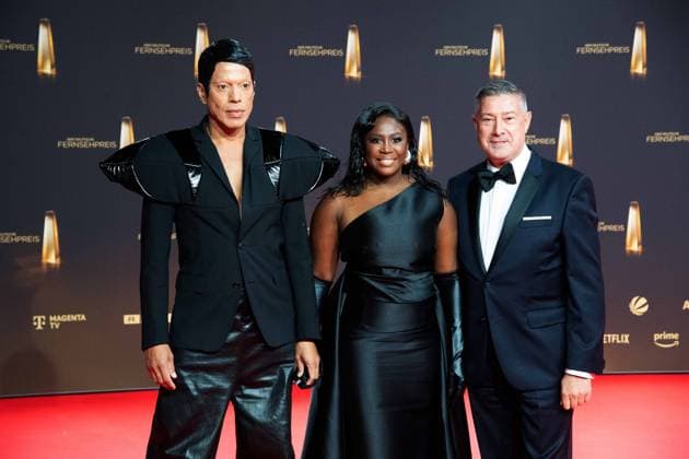 f l Jorge GONZALEZ, Choreographer, Motsi MABUSE, Dancer, Joachim LLAMBI, Dancer, Red Carpet, Red Carpet Show, Arrival, German Television Award Ceremony, The German Television Award 2024, German Television Award 2024 at the MMC Studios Cologne, on 25 09 2024
