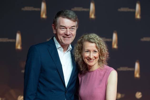 Joerg SCHOENENBORN, Jörg Schönenborn, WDR Program Director, with wife Jona TEICHMANN, Red Carpet, Red Carpet Show, Arrival, German Television Award Ceremony, The German Television Award 2024, German Television Award 2024 at the MMC Studios Cologne, on 25 09 2024