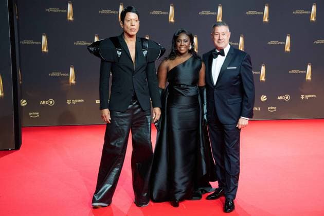 f l Jorge GONZALEZ, Choreographer, Motsi MABUSE, Dancer, Joachim LLAMBI, Dancer, Red Carpet, Red Carpet Show, Arrival, German Television Award Ceremony, The German Television Award 2024, German Television Award 2024 at the MMC Studios Cologne, on 25 09 2024