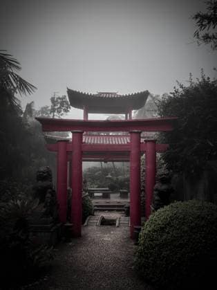 Tropischer Garten Monte Palace Japanische Pagode im Tropischen Garten Monte Palace in Funchal auf Madeira Japanese pagoda on a foggy day in the Monte Palace Tropical Garden in Funchal on Madeira, Portugal. Copyright: xZoonar.com DirkxRüterx 22225378