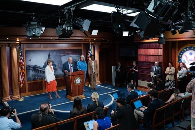 September 25, 2024, Washington, District Of Columbia, USA: United States Senate Majority Leader Chuck Schumer (Democrat of New York) holds a press conference Ã¢â‚¬oeto push to keep healthcare costs low by extending ACA subsidiesÃ¢â‚¬Â in the Capitol in Washington, D.C. on Thursday, September 25, 2024 Washington USA - ZUMAs152 20240925_faa_s152_020 Copyright: xAnnabellexGordonx