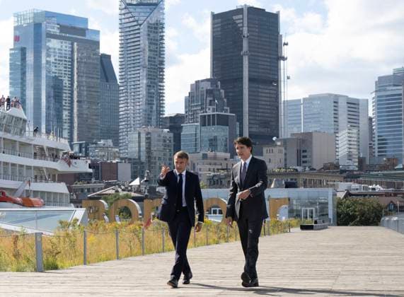 September 26, 2024, Montreal, Pq, Canada: French President Emmanuel Macron, left, and Prime Minister Justin Trudeau arrive at the Port off Montreal Thursday, September 26, 2024 in Montreal. Montreal Canada  - ZUMAc35_ 20240926_zaf_c35_201 Copyright: xRyanxRemiorzx