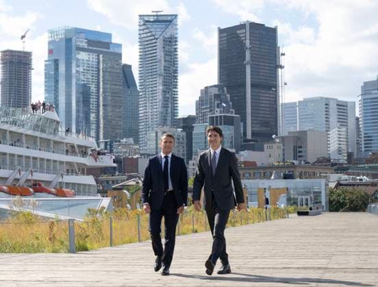 September 26, 2024, Montreal, Pq, Canada: French President Emmanuel Macron, left, and Prime Minister Justin Trudeau arrive at the Port of Montreal Thursday, September 26, 2024 in Montreal. Montreal Canada  - ZUMAc35_ 20240926_zaf_c35_202 Copyright: xRyanxRemiorzx