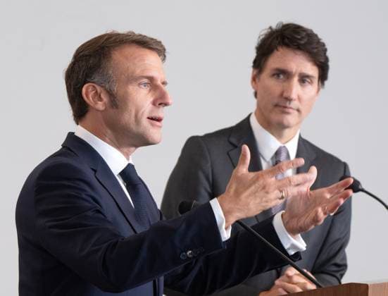 September 26, 2024, Montreal, Pq, Canada: French President Emmanuel Macron and Prime Minister Justin Trudeau hold a joint news conference in Montreal on Thursday, September 26, 2024. Montreal Canada  - ZUMAc35_ 20240926_zaf_c35_268 Copyright: xRyanxRemiorzx