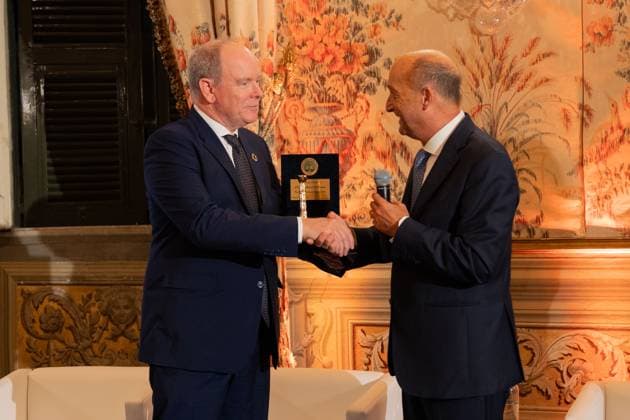 **NO WEB AND NEWSPAPERS ONLY FOR ITALY** International Magna Grecia Award to HSH Albert II of Monaco. In the photo: HSH Albert II of Monaco and Nino Foti  Copyright: xRomax xipa-agency.netx xRomax IPA_Agency_IPA50087900