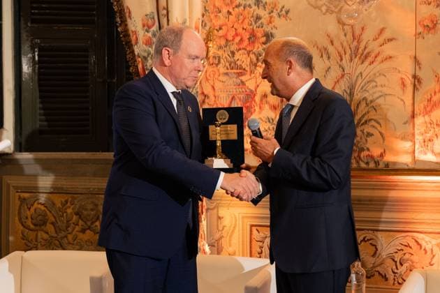**NO WEB AND NEWSPAPERS ONLY FOR ITALY** International Magna Grecia Award to HSH Albert II of Monaco. In the photo: HSH Albert II of Monaco and Nino Foti  Copyright: xRomax xipa-agency.netx xRomax IPA_Agency_IPA50087901