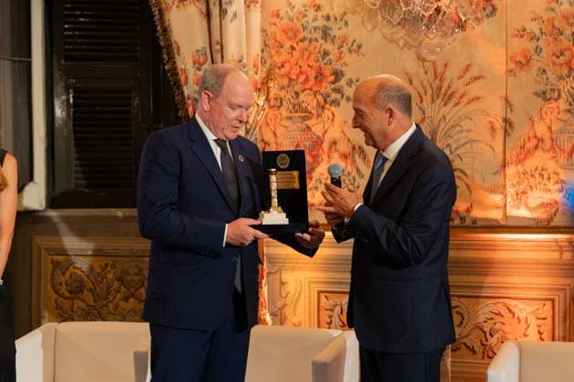 **NO WEB AND NEWSPAPERS ONLY FOR ITALY** International Magna Grecia Award to HSH Albert II of Monaco. In the photo: HSH Albert II of Monaco and Nino Foti  Copyright: xRomax xipa-agency.netx xRomax IPA_Agency_IPA50087907