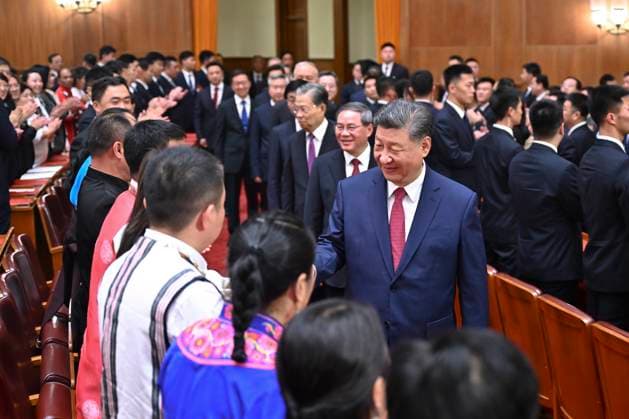 (240929) -- BEIJING, Sept. 29, 2024 -- A concert is held to celebrate the 75th founding anniversary of the People s Republic of China (PRC), in Beijing, capital of China, Sept. 29, 2024. Chinese President Xi Jinping, other Party and state leaders including Li Qiang, Zhao Leji, Wang Huning, Cai Qi, Ding Xuexiang, Li Xi and Han Zheng, as well as retired senior leaders were among the more than 3,000 people who attended the concert. ) CHINA-BEIJING-PRC-75TH FOUNDING ANNIVERSARY-CONCERT (CN) YanxYan